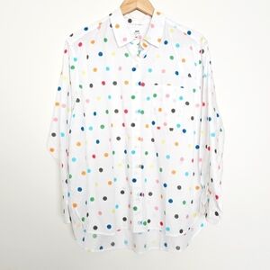 NWT Aerie Novelty Happy Face Colorful Polka Dot Women's Button Down Shirt Size M